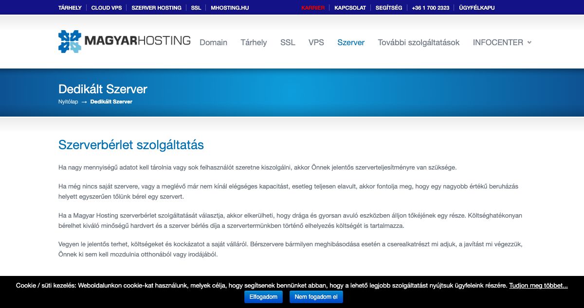 Homepage of Magyar Hosting hosting