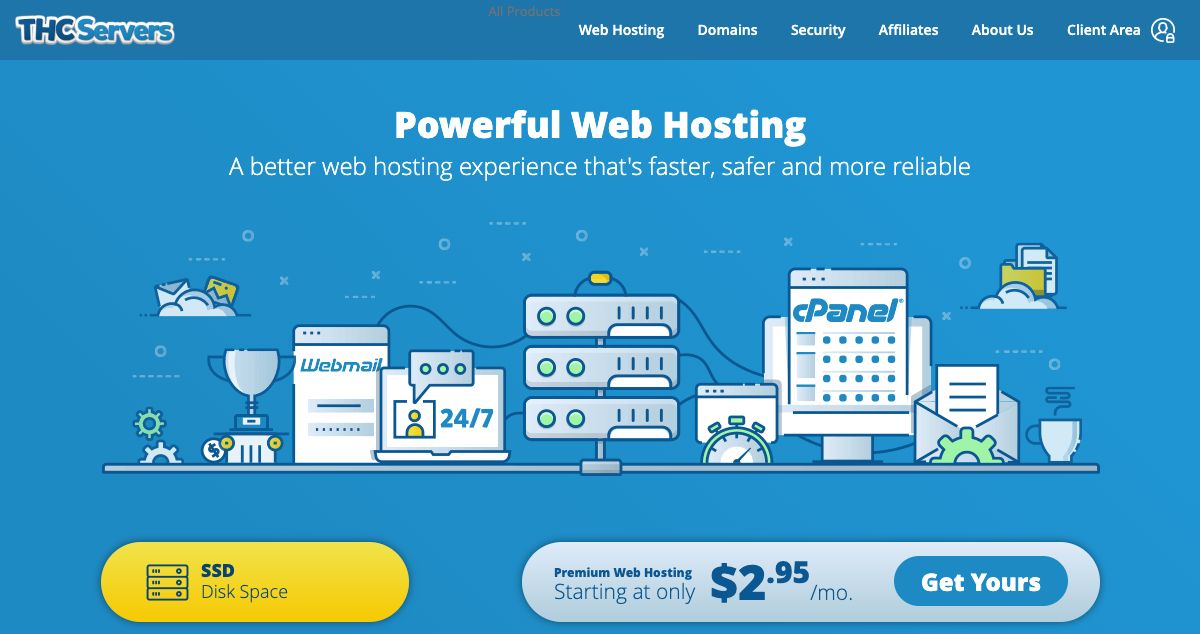 Homepage of THCServers.com hosting