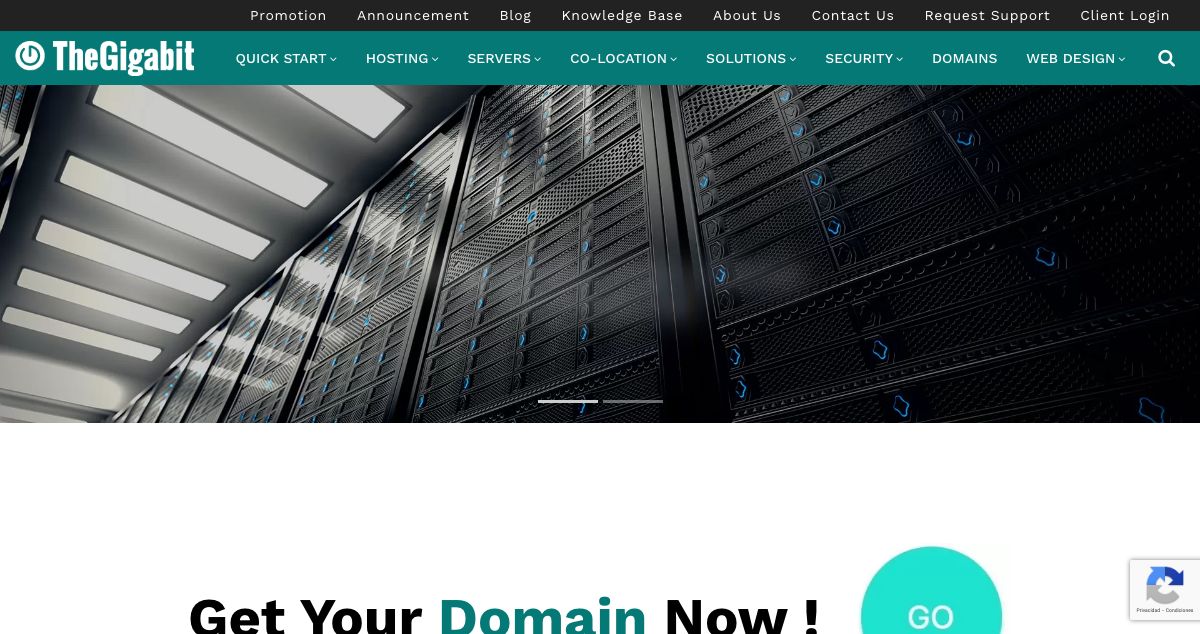 Homepage of TheGigabit hosting