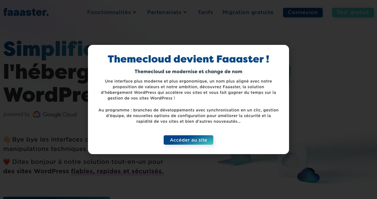 Homepage of Themecloud hosting