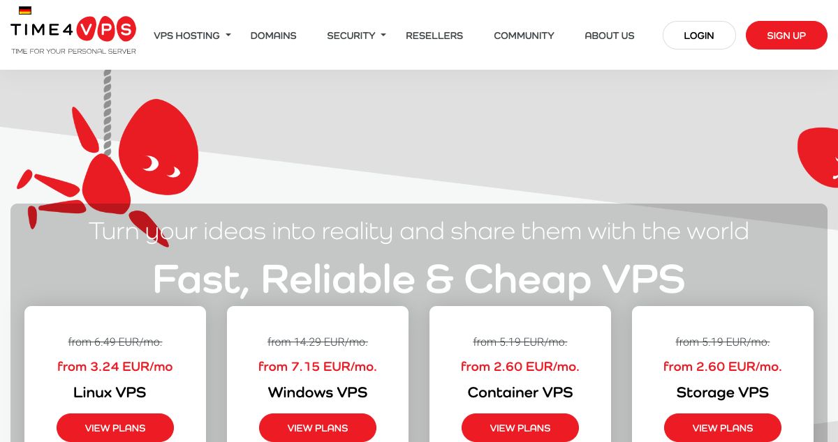 Homepage of Time4VPS hosting