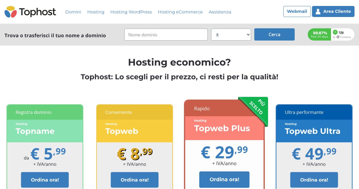 Homepage of Tophost Italia hosting