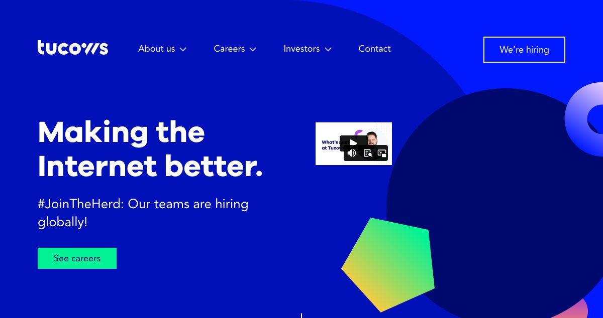 Homepage of Tucows hosting