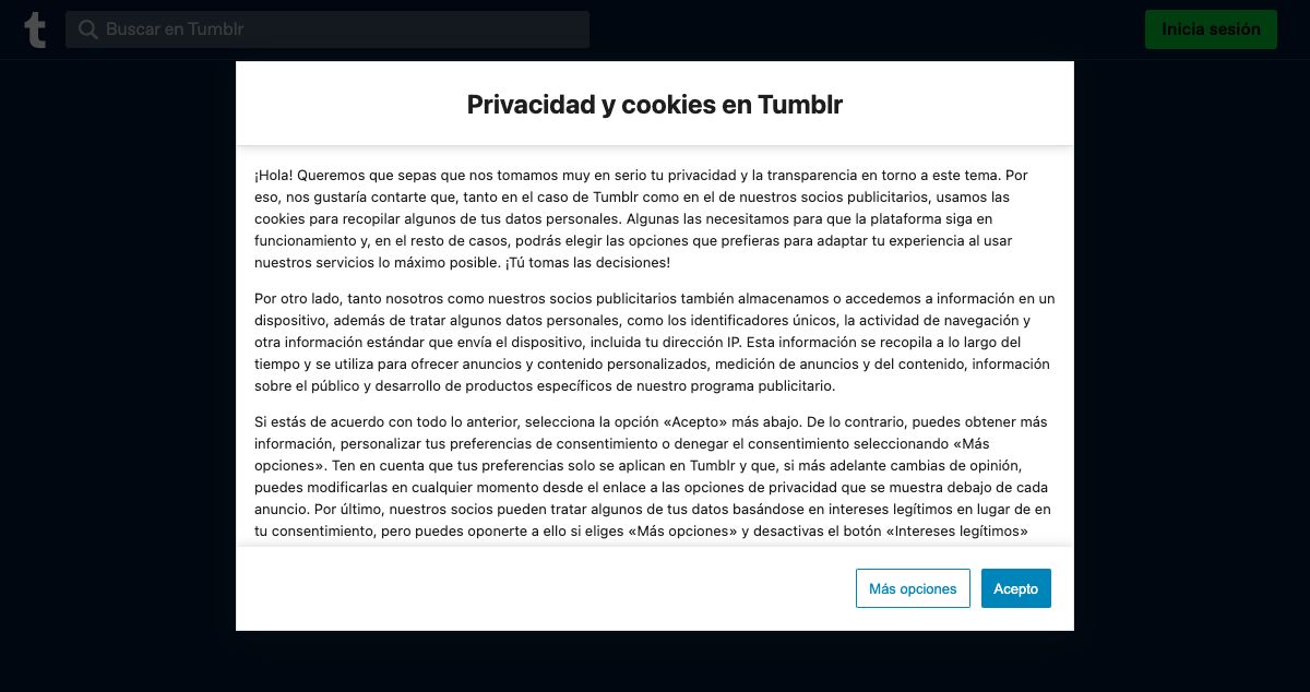 Homepage of Tumblr hosting