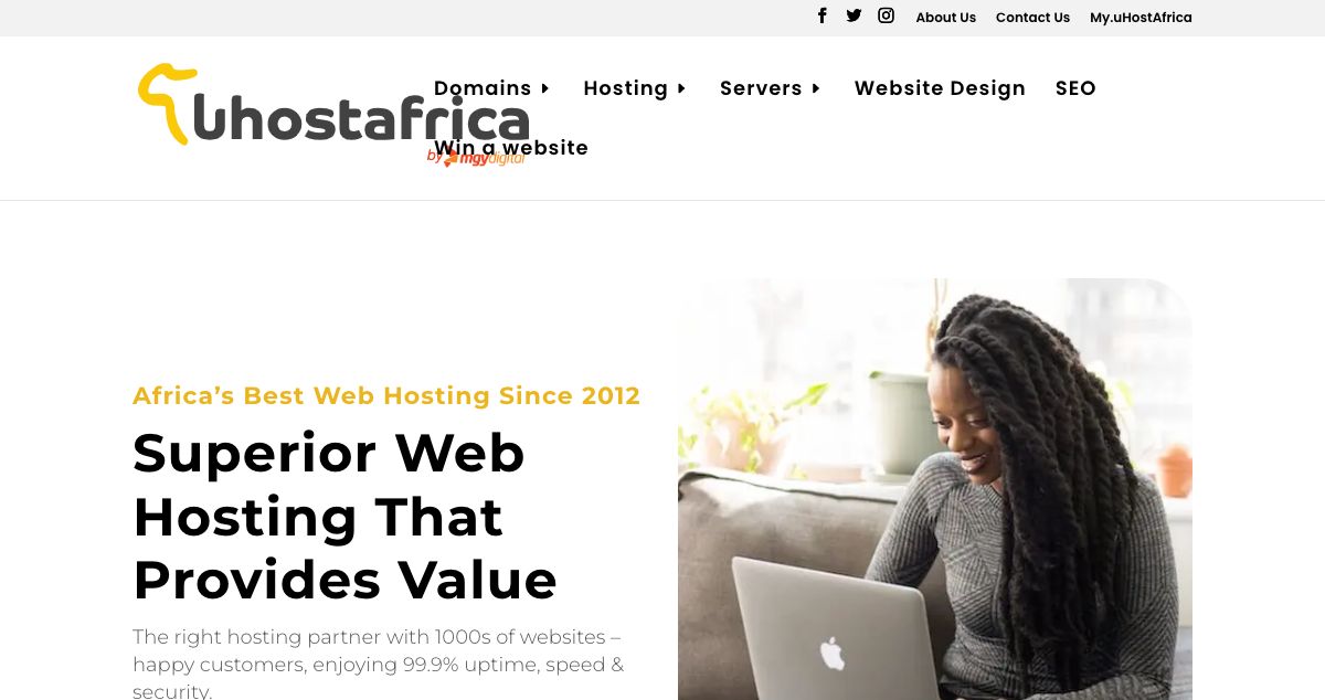 Homepage of uHostAfrica hosting