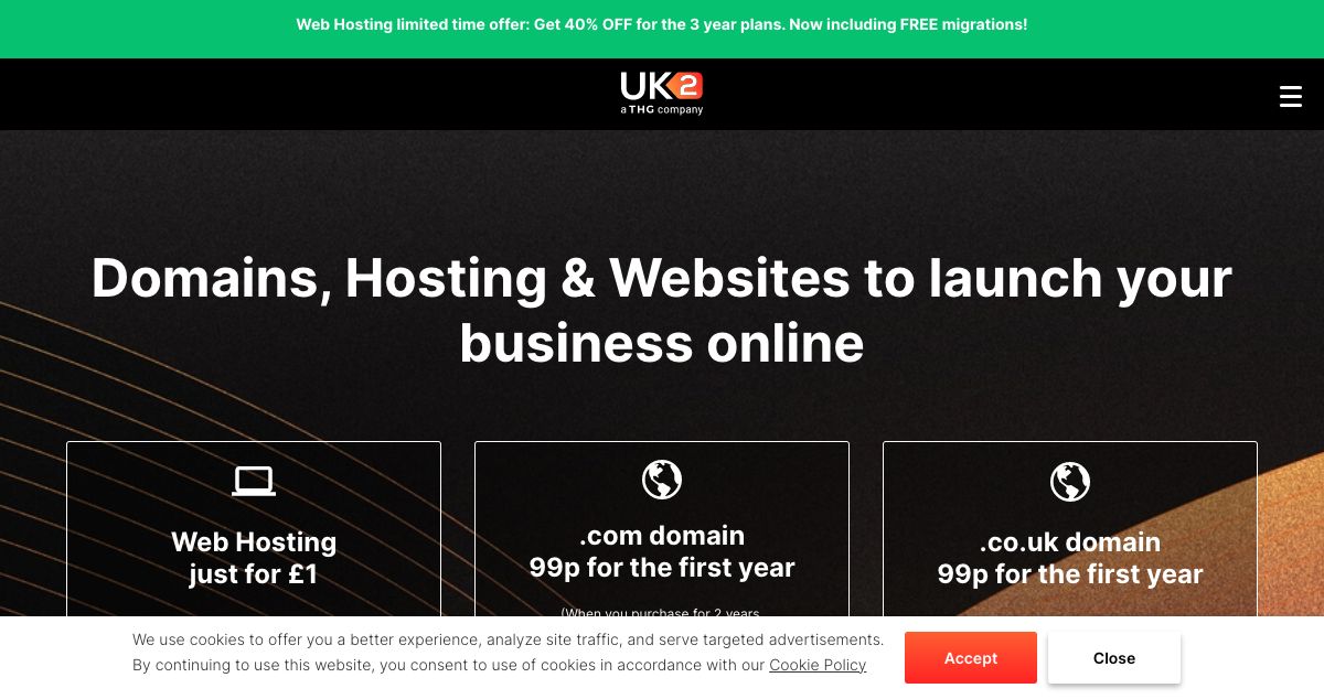 Homepage of UK2.net hosting