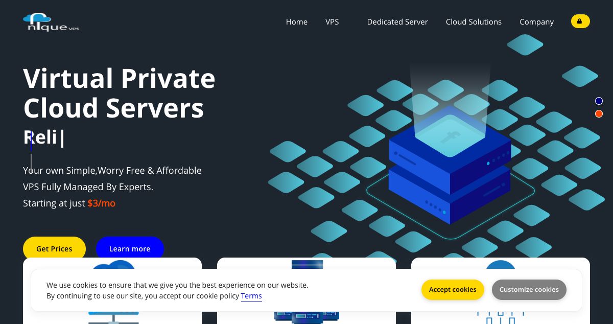 Homepage of Unique VPS hosting