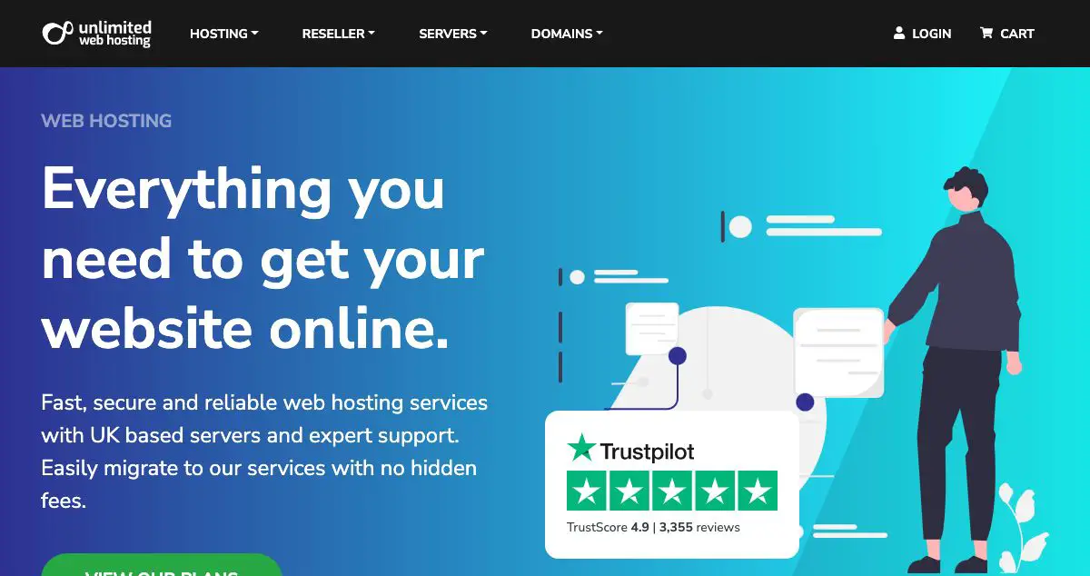 Homepage of Unlimited Web Hosting UK hosting