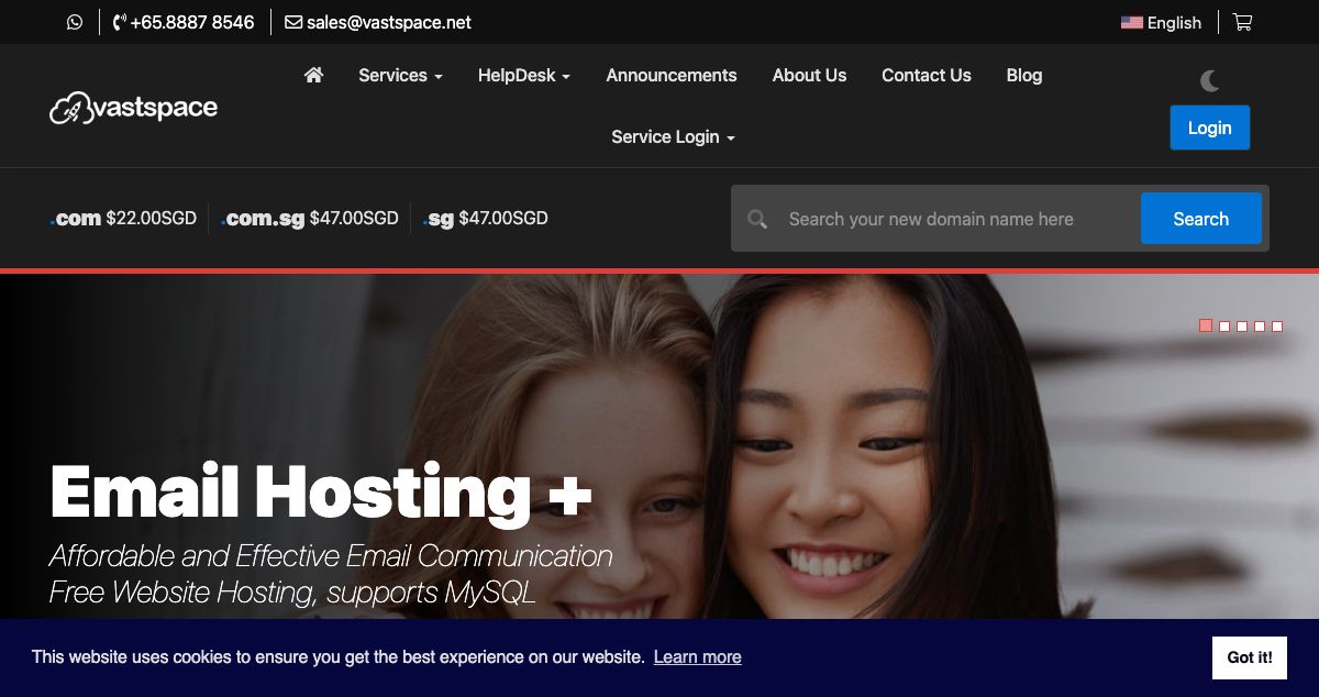 Homepage of Vastspace hosting