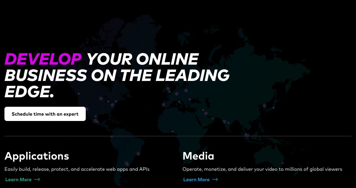 Homepage of Verizon Digital Media Services hosting