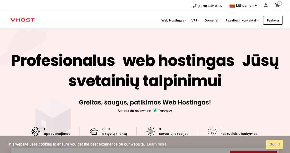 Homepage of vHost.lt hosting