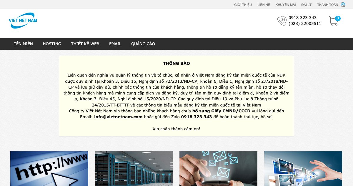 Homepage of Vietnetnam hosting