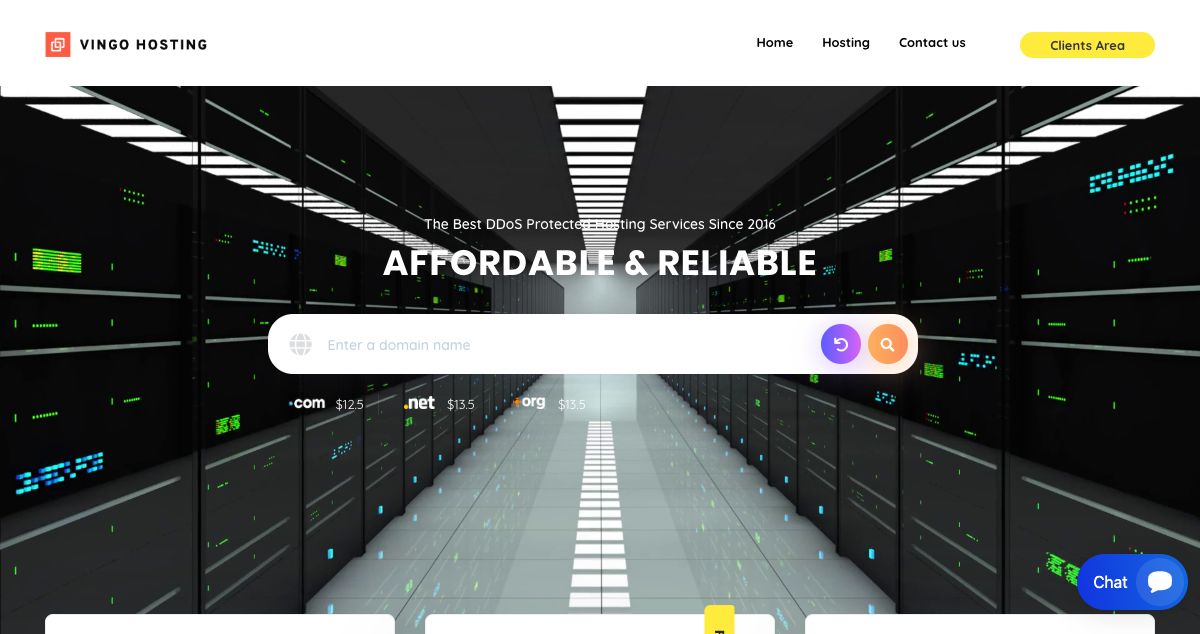 Homepage of Vingo Hosting hosting