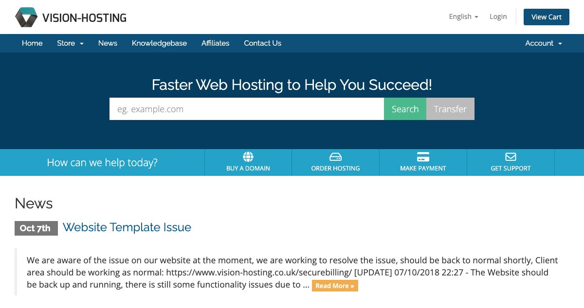 Homepage of Vision-Hosting hosting