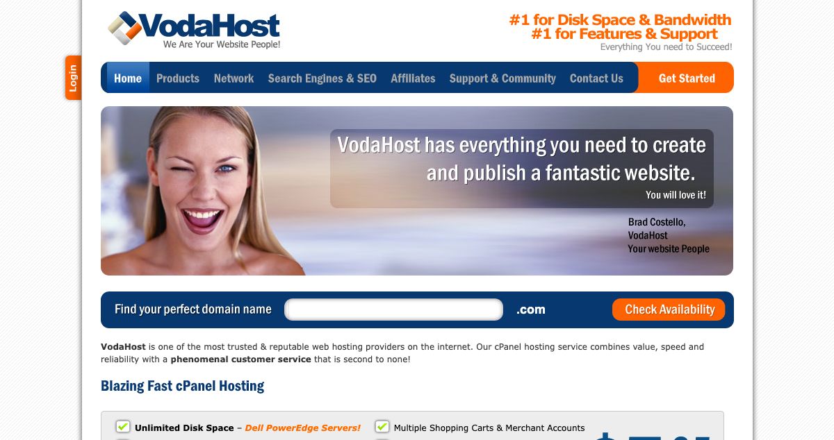 Homepage of VodaHost hosting