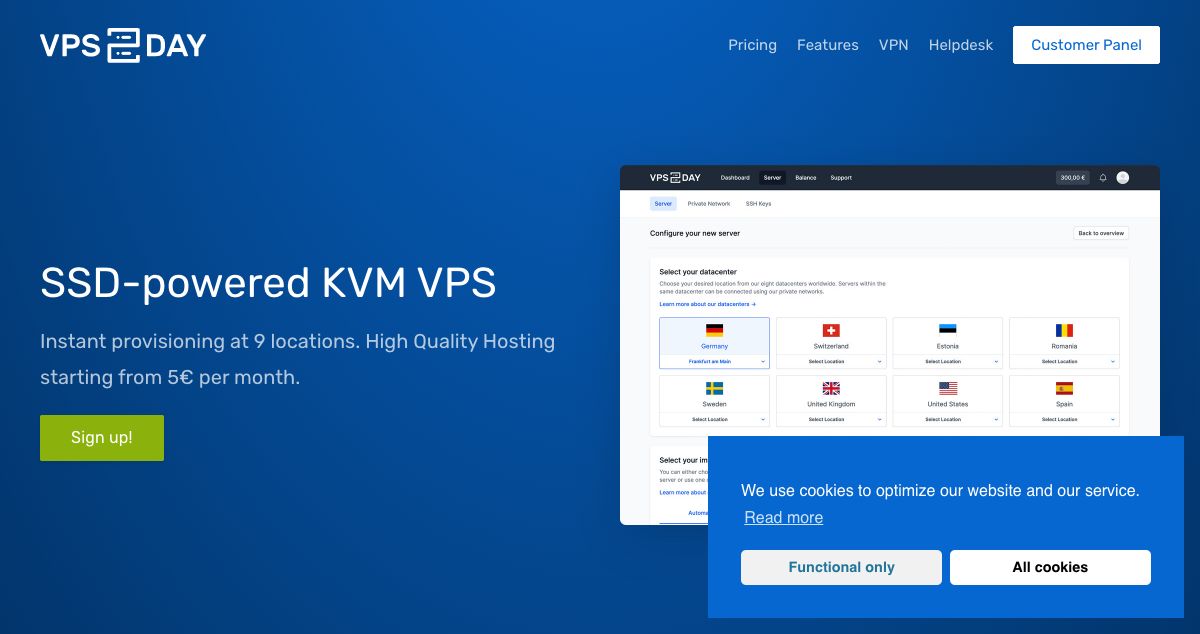 Homepage of VPS2DAY hosting