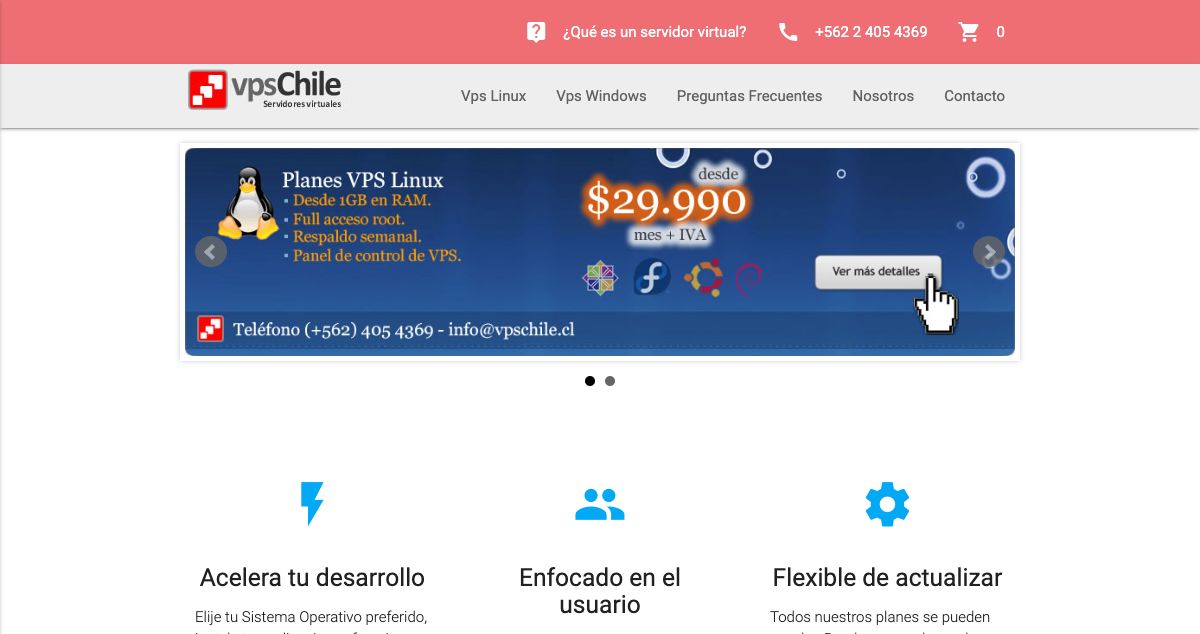 Homepage of Vps Chile hosting