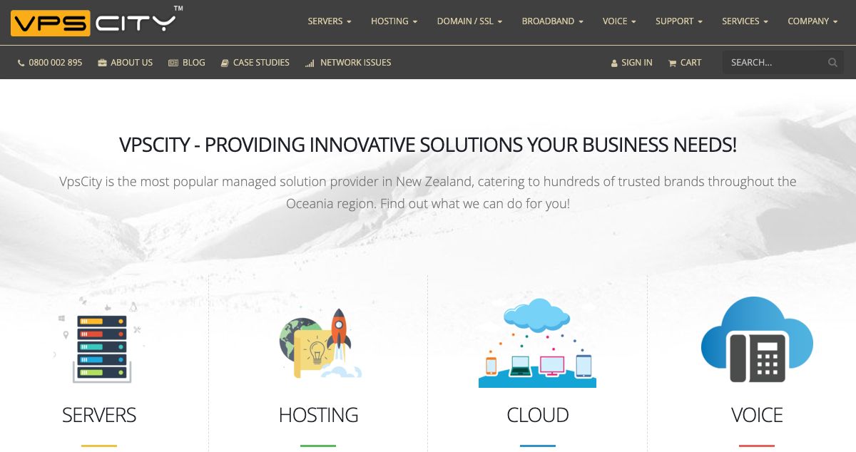 Homepage of VPS City hosting