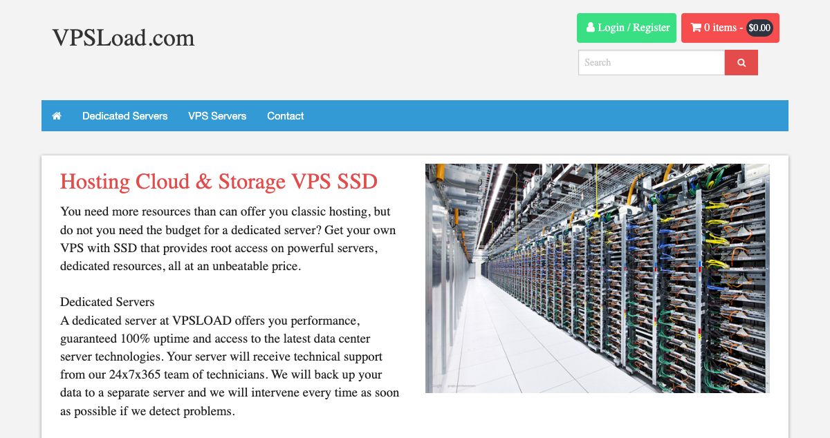 Homepage of VPSLoad Company Inc hosting