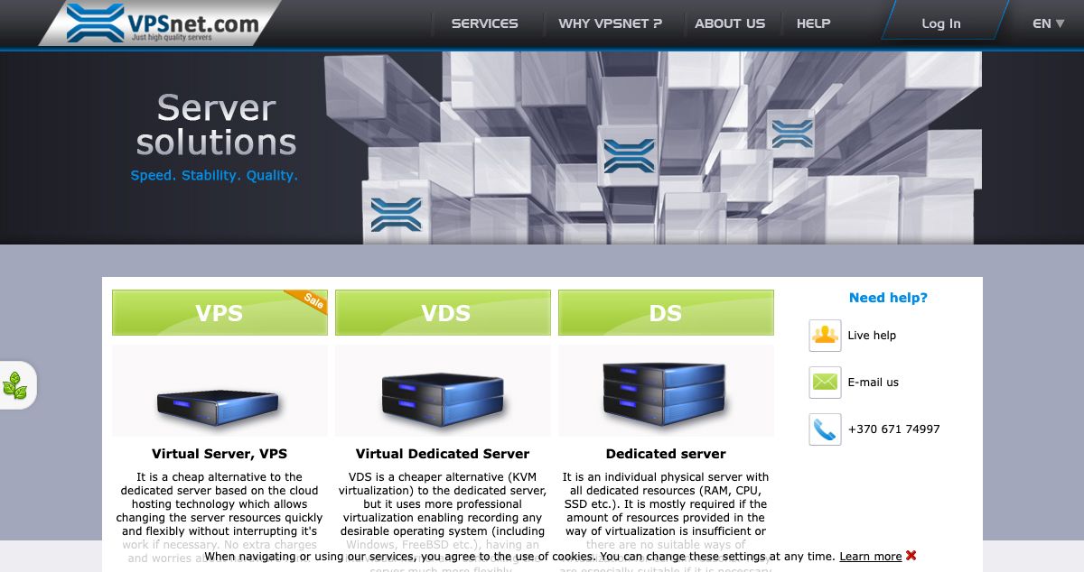 Homepage of VPSnet.com hosting