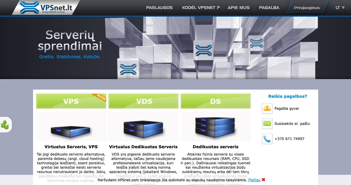 Homepage of VPSnet.lt hosting