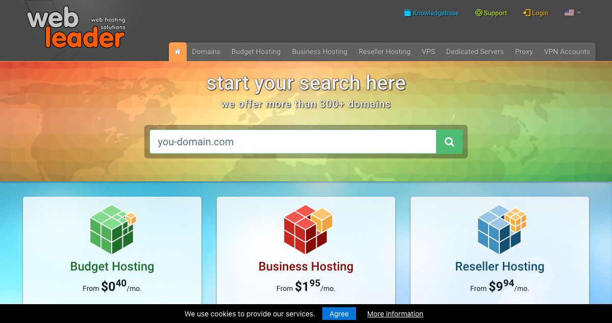 Homepage of Web-Leader Hosting Company hosting