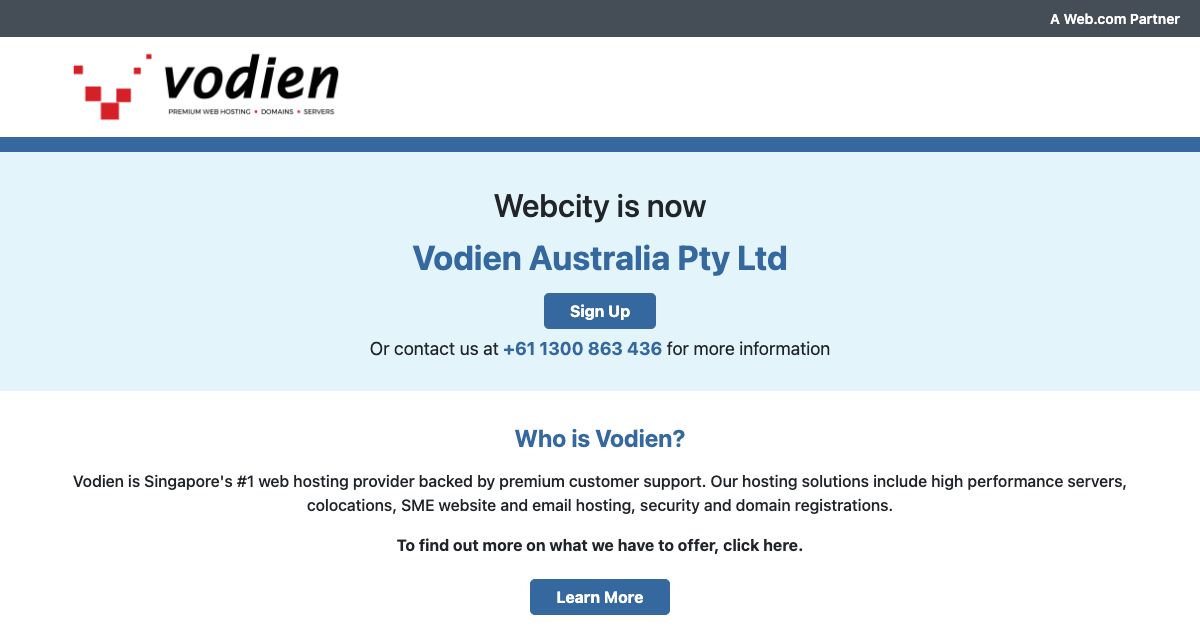 Homepage of Webcity hosting