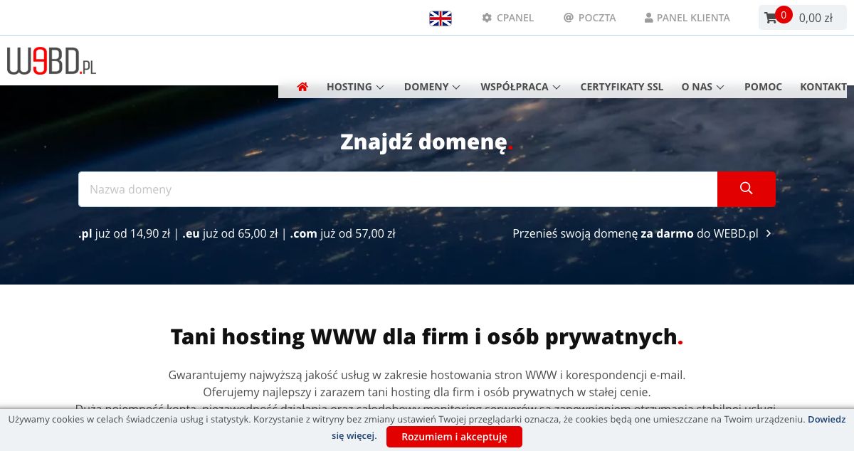 Homepage of WebD hosting