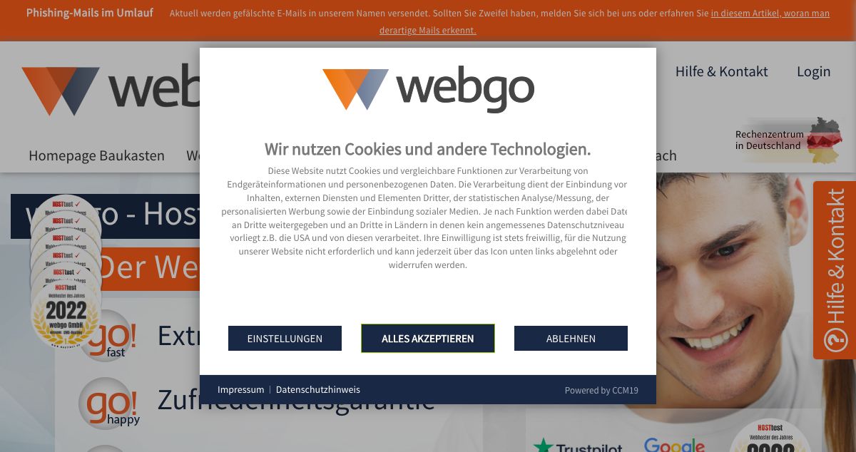 Homepage of webgo GmbH hosting