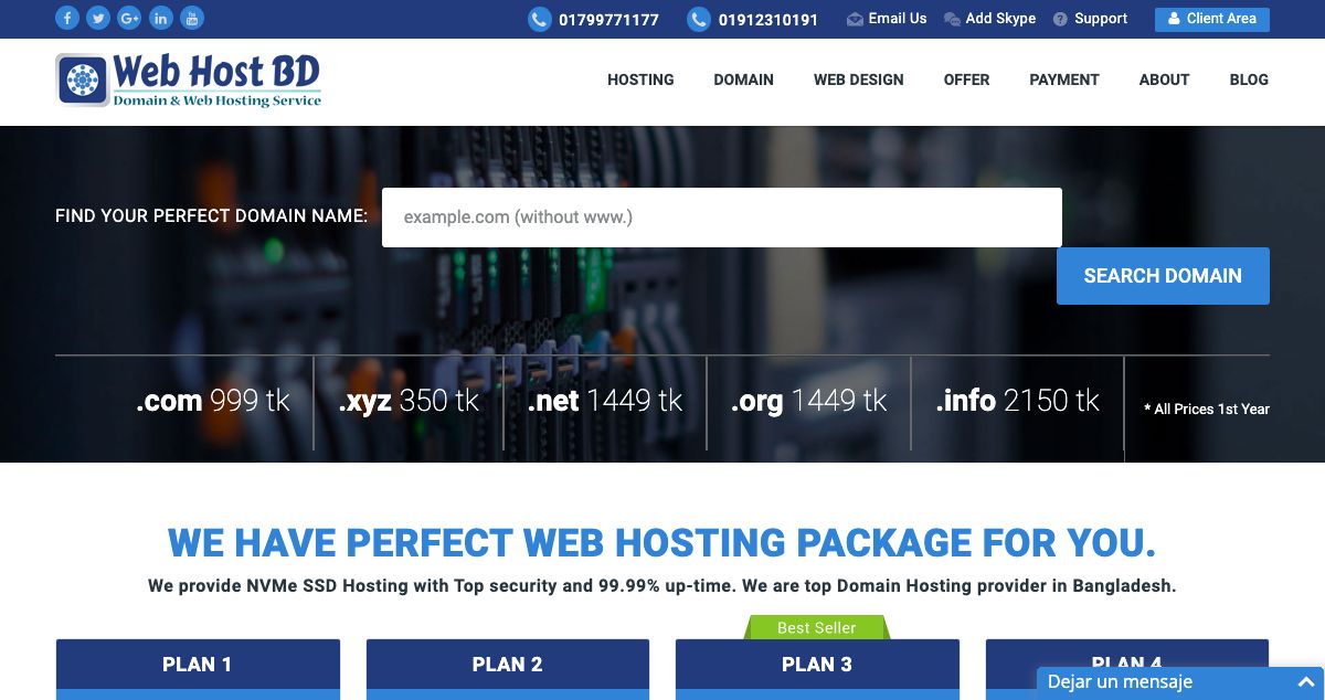 Homepage of Web Host BD hosting