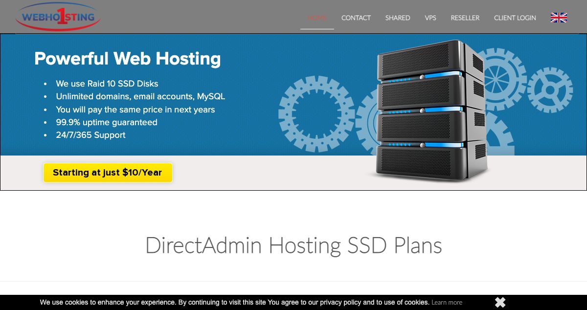 Homepage of Webhosting1st hosting