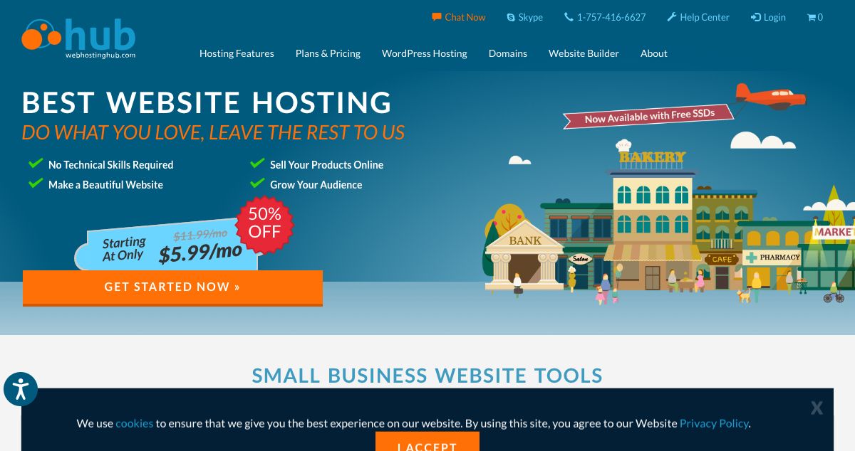 Homepage of Web Hosting Hub hosting