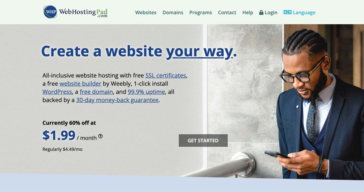 Homepage of WebHostingPad hosting