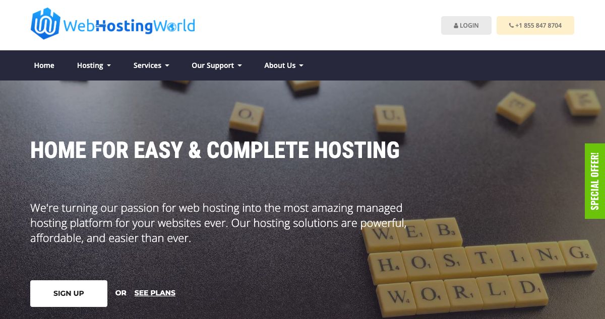 Homepage of WebHostingWorld hosting