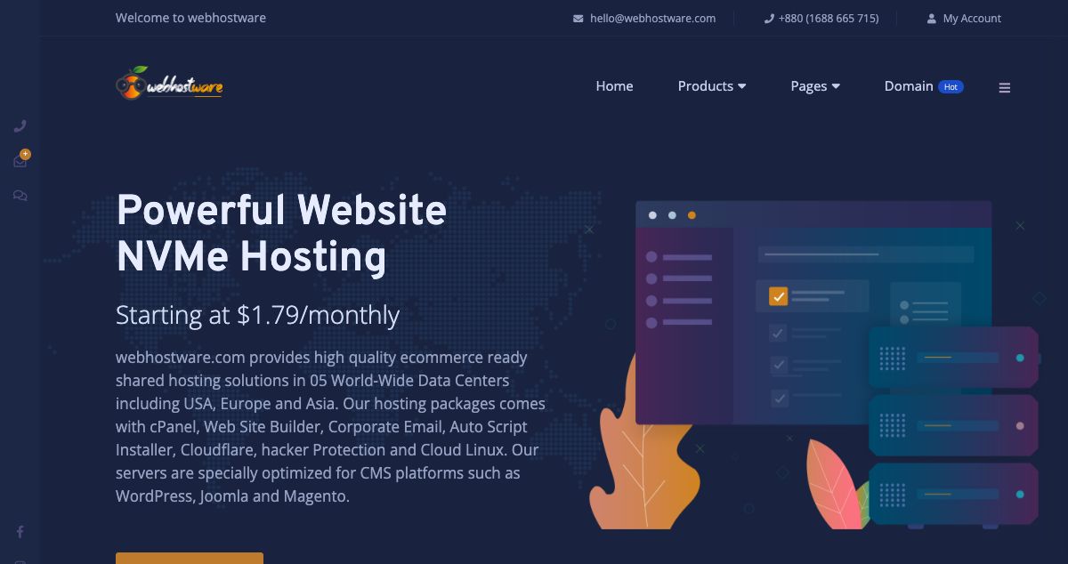 Homepage of Webhostware hosting