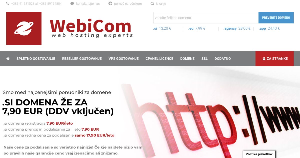 Homepage of Webicom hosting