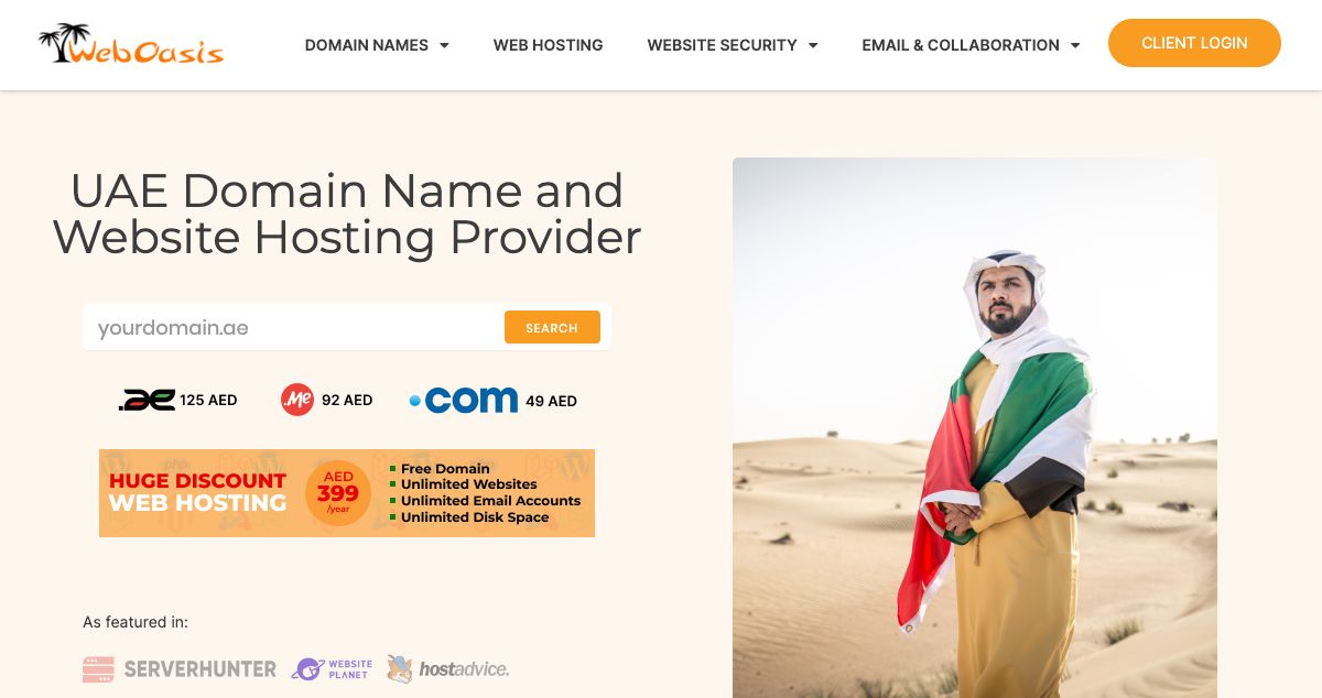 Homepage of WebOasis hosting