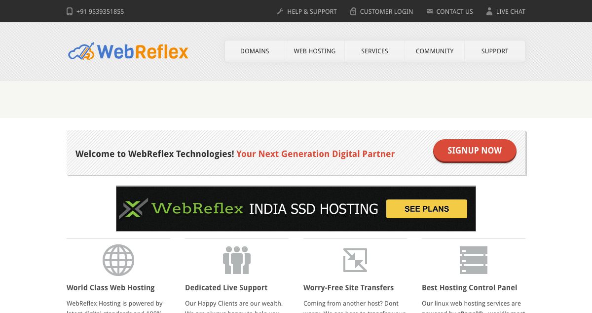 Homepage of WebReflex hosting