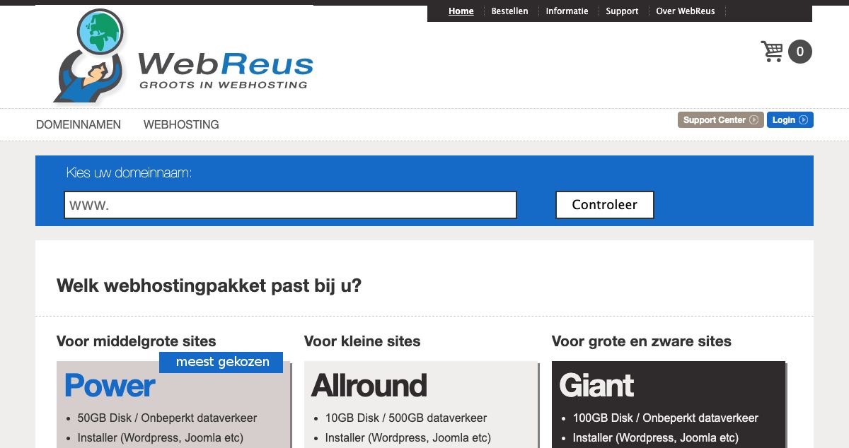 Homepage of WebReus hosting