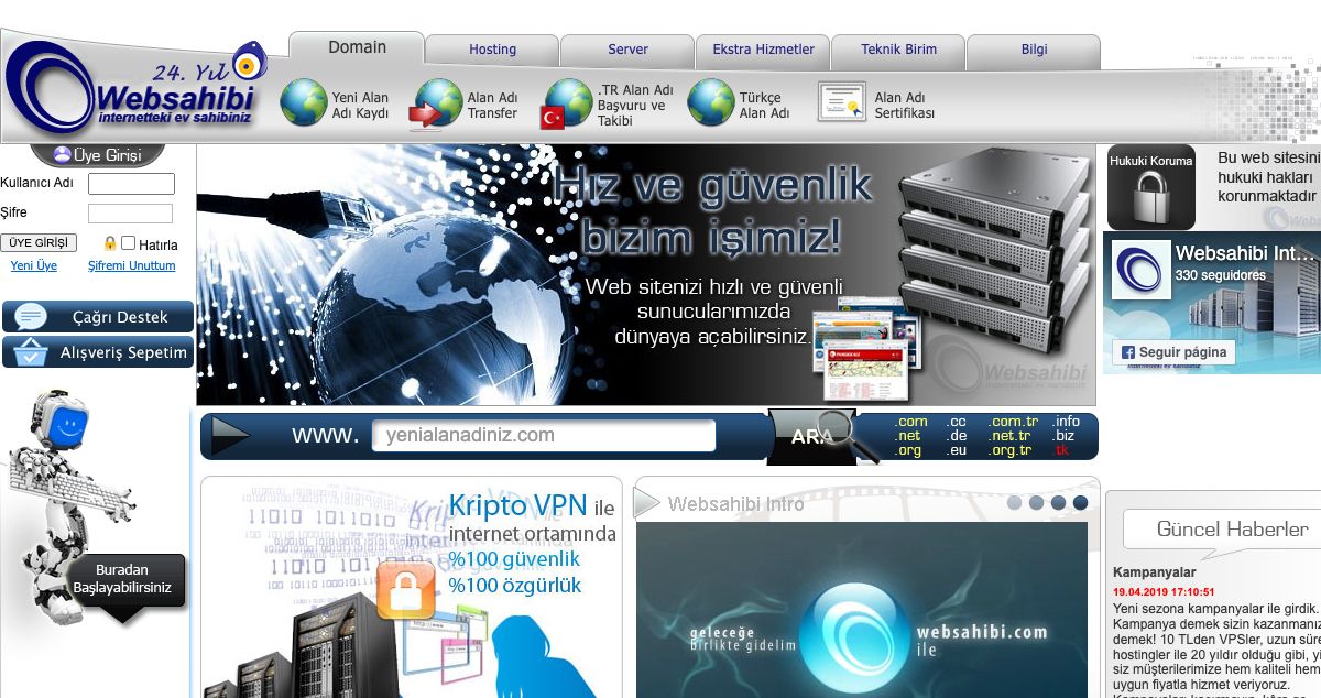 Homepage of Websahibi hosting