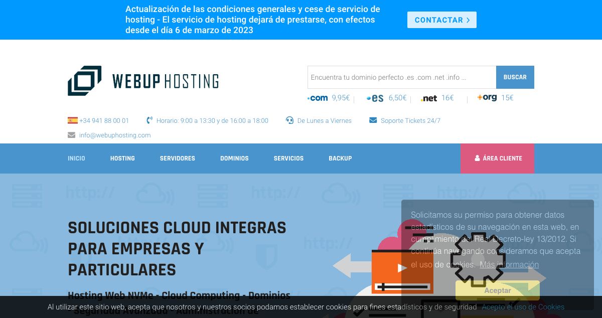 Homepage of WebUp Hosting hosting