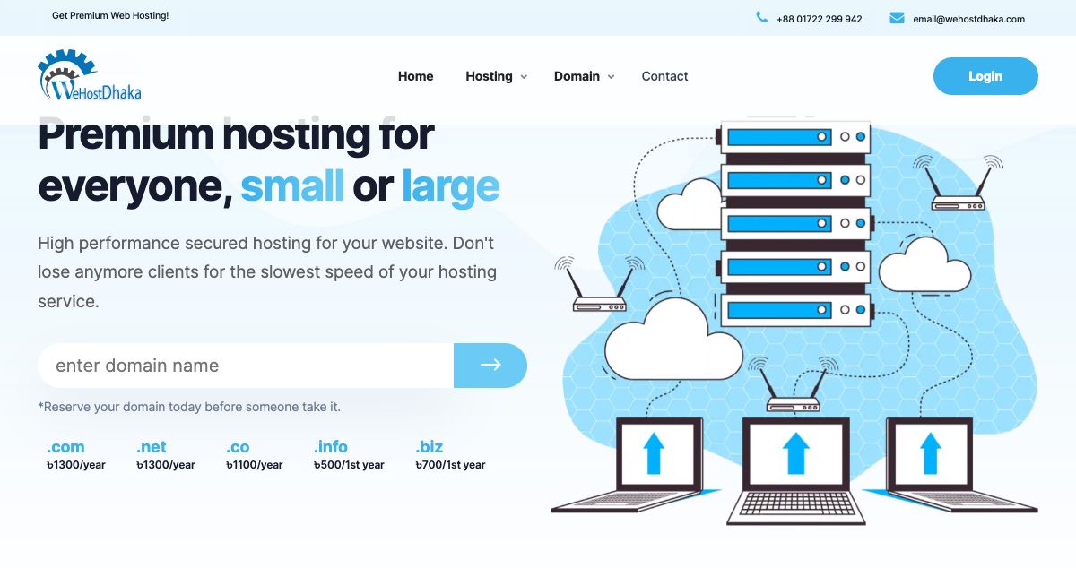 Homepage of We Host Dhaka hosting