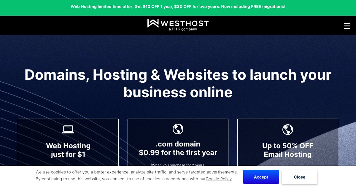 Homepage of WestHost hosting