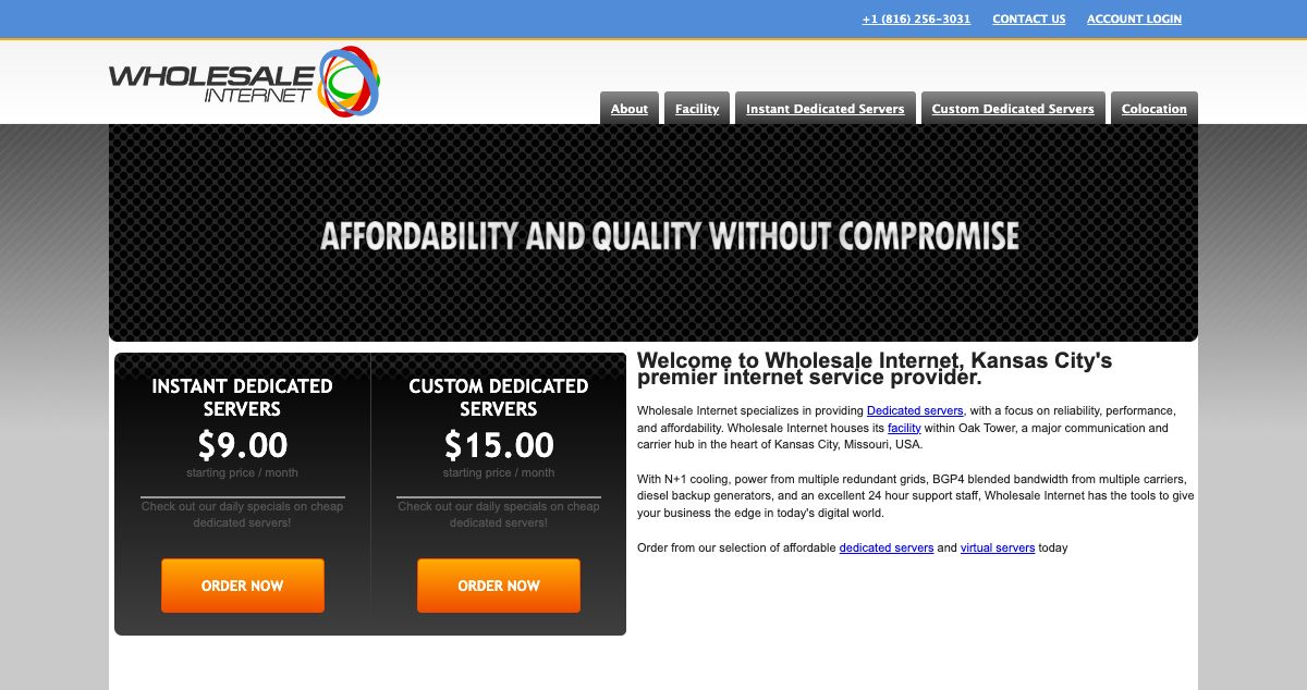 Homepage of Wholesale Internet hosting