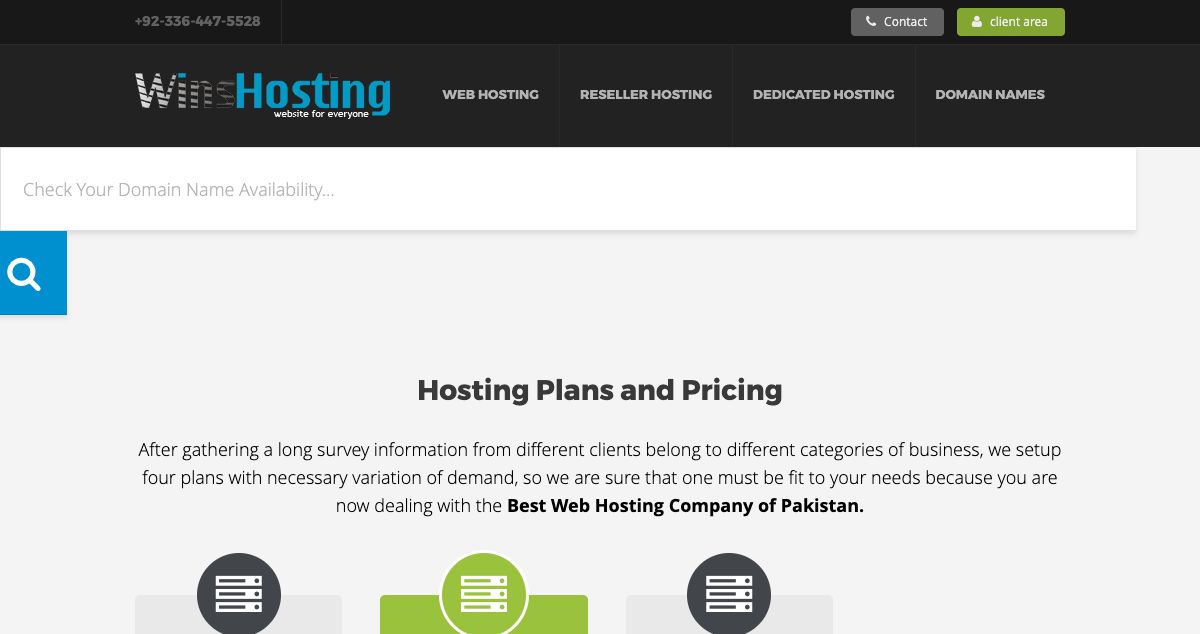 Homepage of Wins Hosting hosting