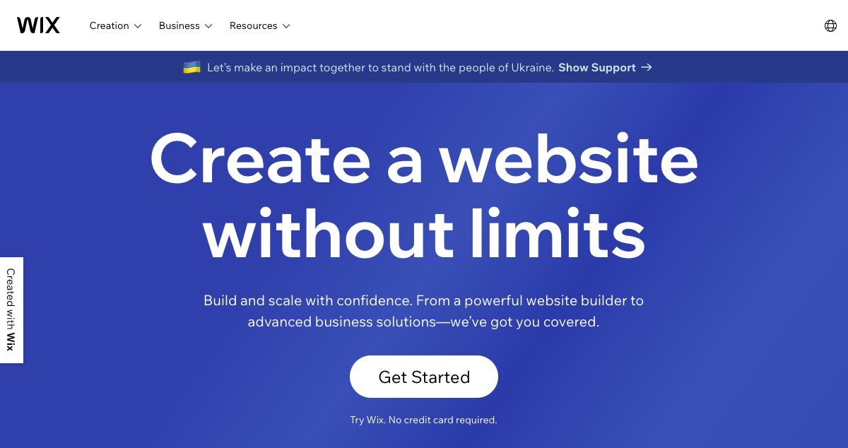 Homepage of Wix Website Builder hosting