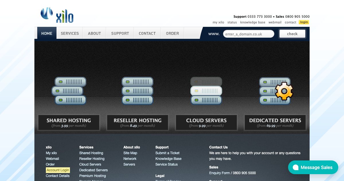 Homepage of XILO hosting