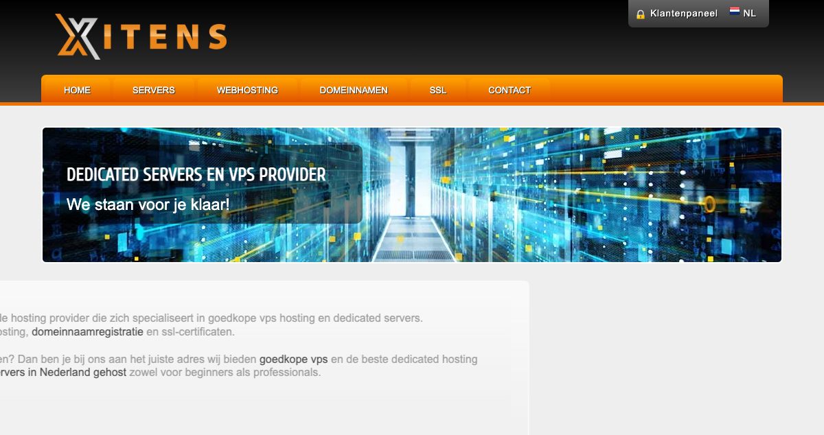 Homepage of Xitens hosting