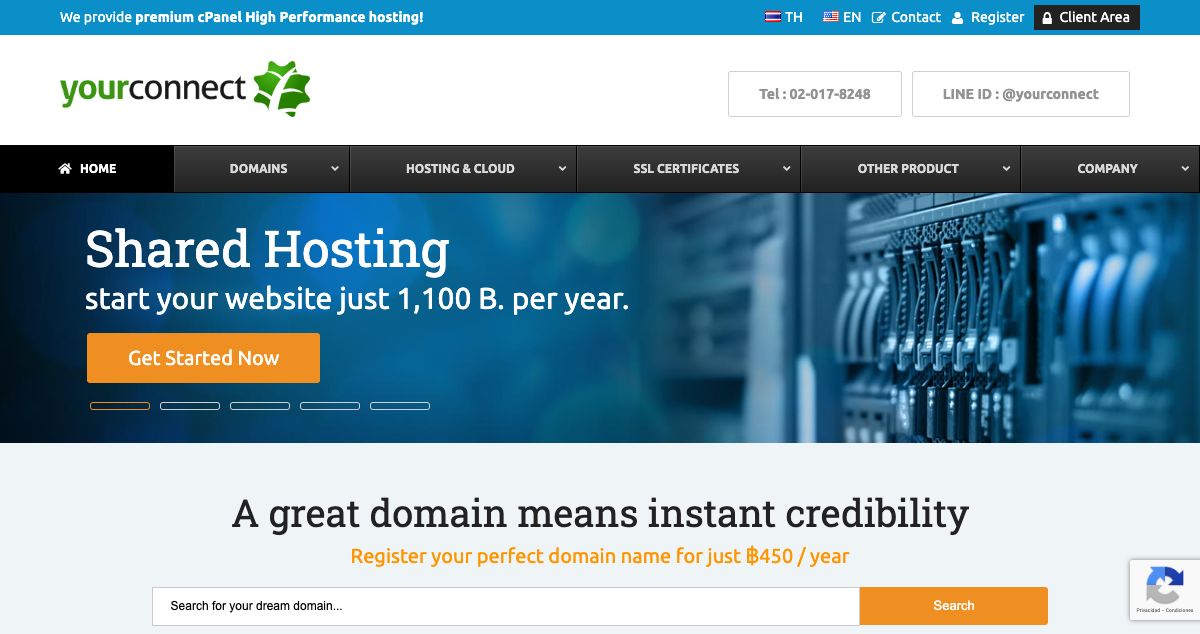 Homepage of YourConnect.com hosting