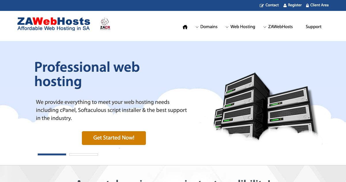 Homepage of ZAWebHosts hosting